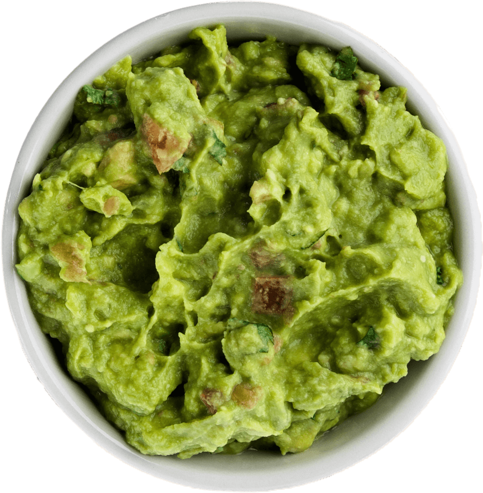 A bowl of guacamole on a transparent background.
